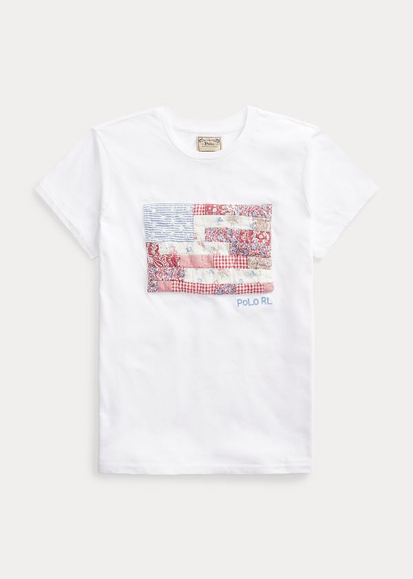 Polo Ralph Lauren Patchwork Flag Cotton T Shirt Dame Danmark (CRXGU6839)